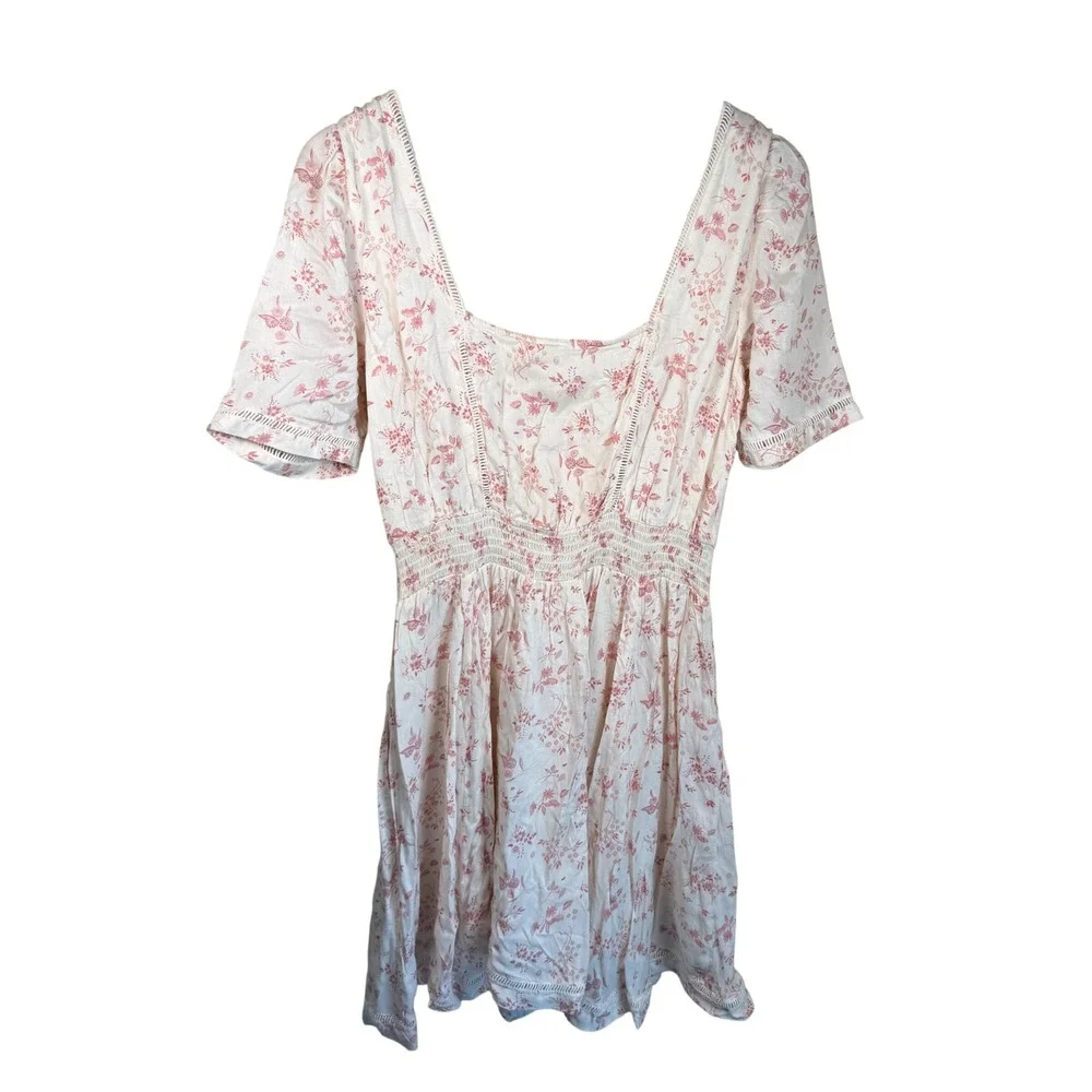 Free People Dandelion Mini Dress Women Medium Cream Pink Floral Boho Cottagecore